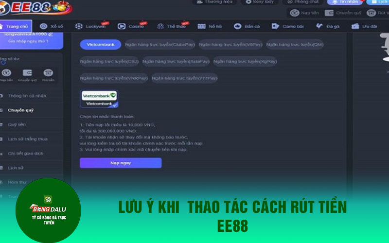 rut tien ee88 1 Lưu ý khi thao tác cách rút tiền EE88