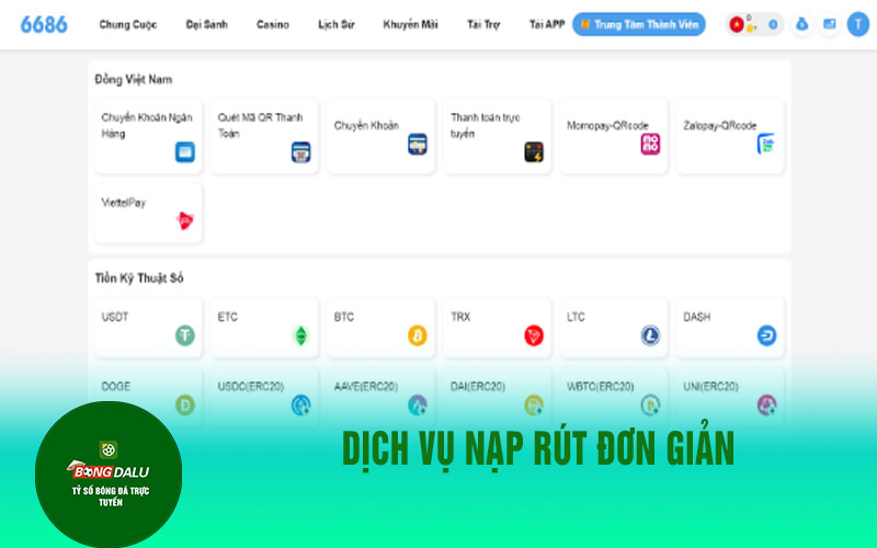nha cai 6686 1 Dịch vụ nạp rút đơn giản