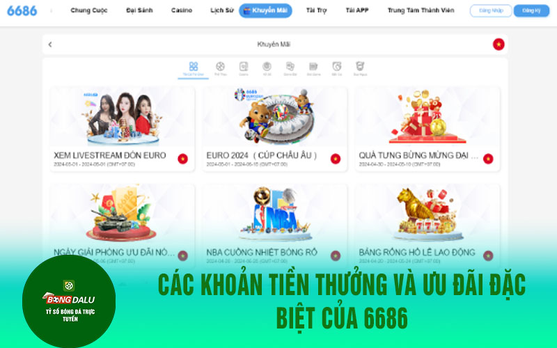 nha cai 6686 5 Các khoản tiền thưởng và ưu đãi đặc biệt của 6686